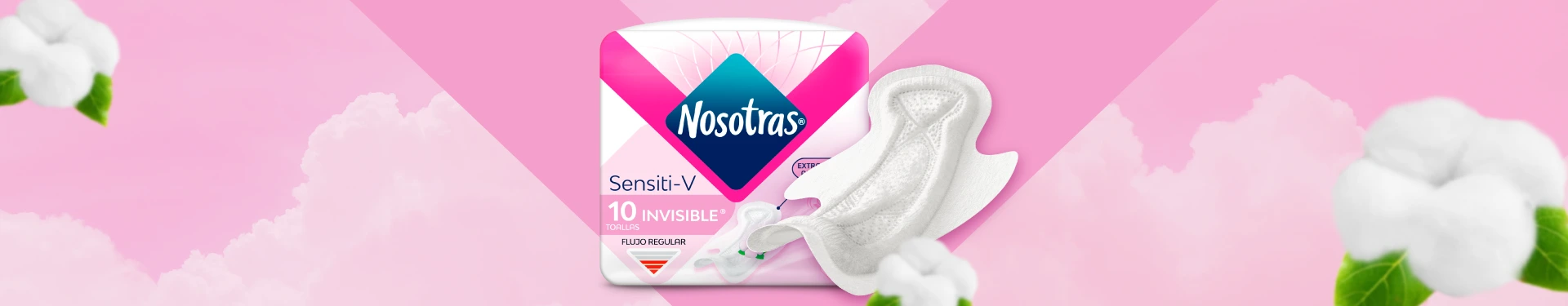 Banner Toallas higiénicas invisibles con algodón para piel sensible. Mayor suavidad y absorción Protección que nunca falla.